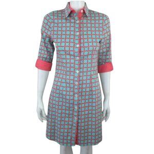 Haley & The Hound Mini Shirt Dress Aqua Coral Interlocking Circles Print